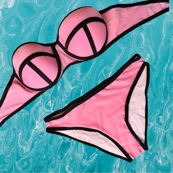 BIKINI TOP Neoprene Bubble Gum Pink with Black Trim, S M & L - Picture 3 of 5